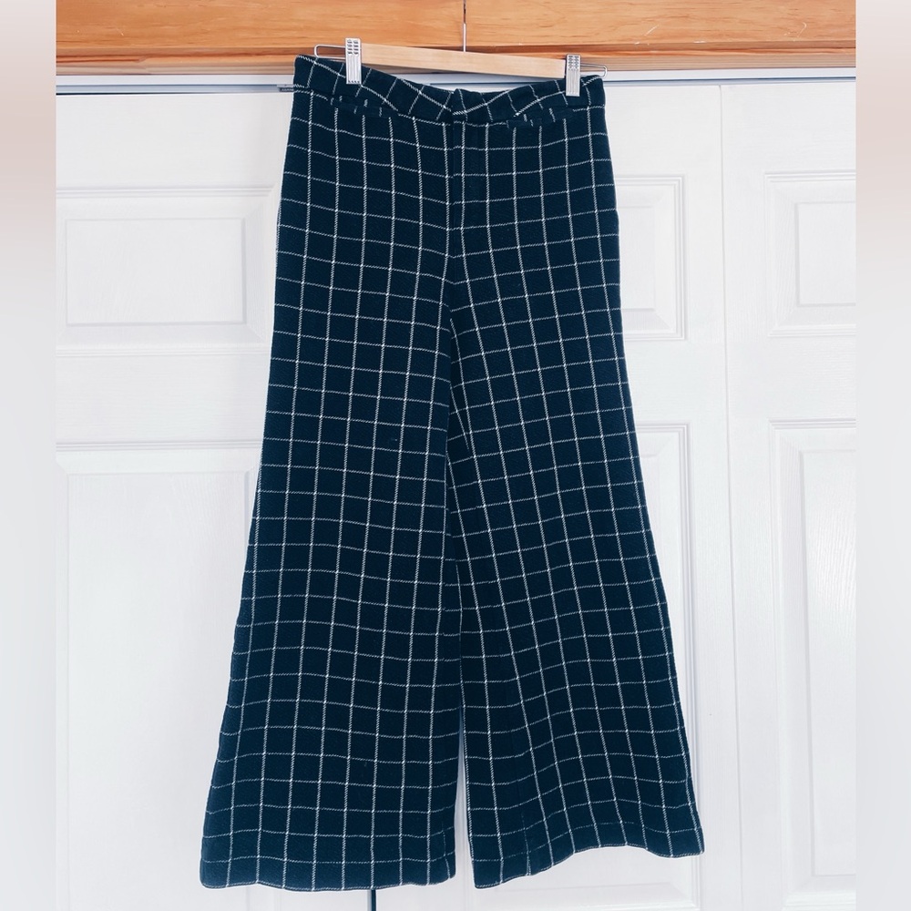 Anthropologie Black and White Grid Wide Leg Pants